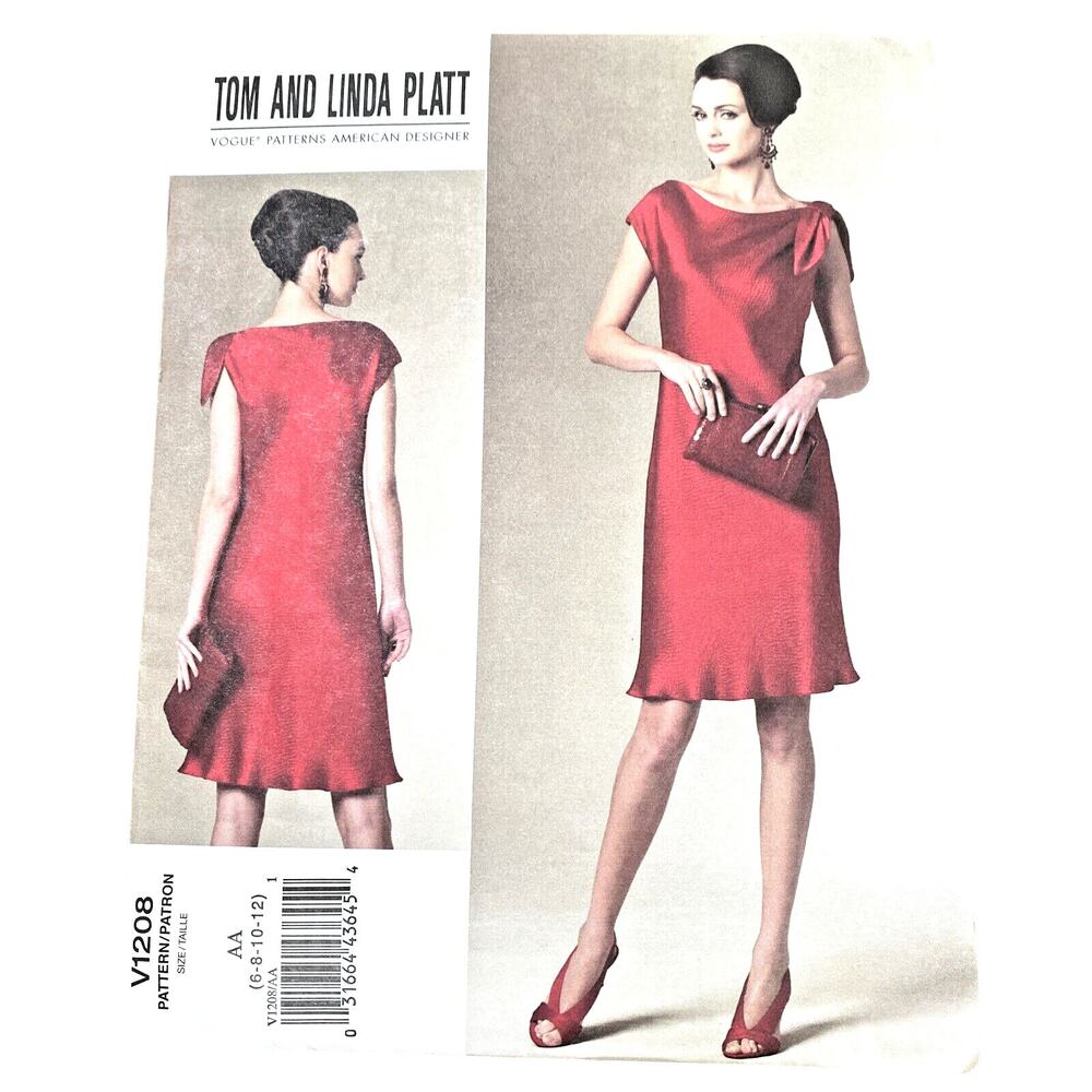 Vogue Sewing Pattern V1208 Designer Tom Linda Platt 2010 Cocktail Dress Sz 6-12